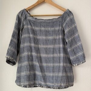 Ellison Striped Boho Blouse Small 100% Cotton Blue Off Shoulder